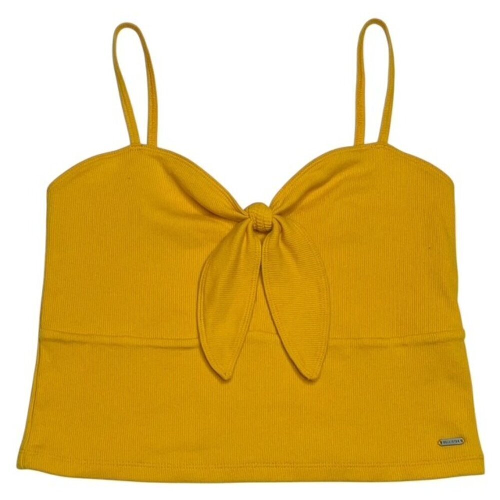 HOLLISTER Mustard Yellow Tie-Front Ribbed Crop Top - Size Large